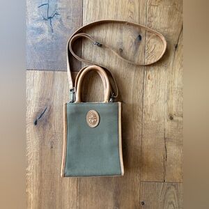 NY Public Library Small Olive Canvas Crossbody Tote with Tan Leather Trim